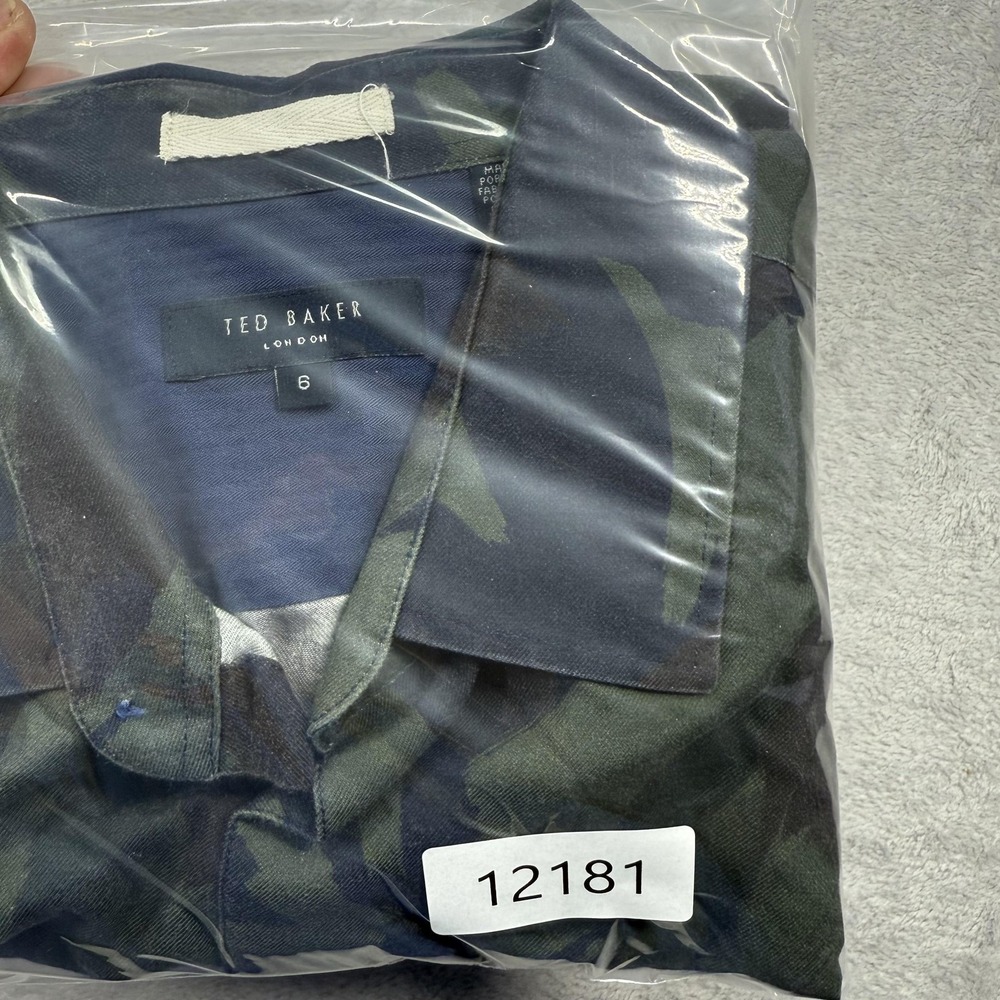 Ted Baker Button Front Shirt Mens 6 Blue Green Abstract Camo MMA-FIELDER LS - Picture 13 of 13